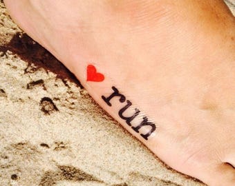 Running Temporary Tattoos — 5K Marathon Race Day Red Heart Party Favor