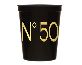 50th Birthday Cups, 50th Birthday Party Cups, Couture Themed Birthday Cups, 50th Birthday Decorations-- Sold in Sets of 10