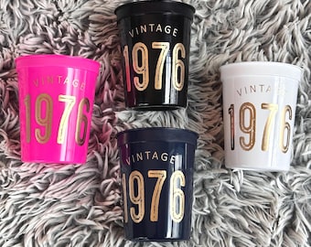 50th Birthday Stadium Cups Vintage 1976 — 16oz Black Gold Pink Navy