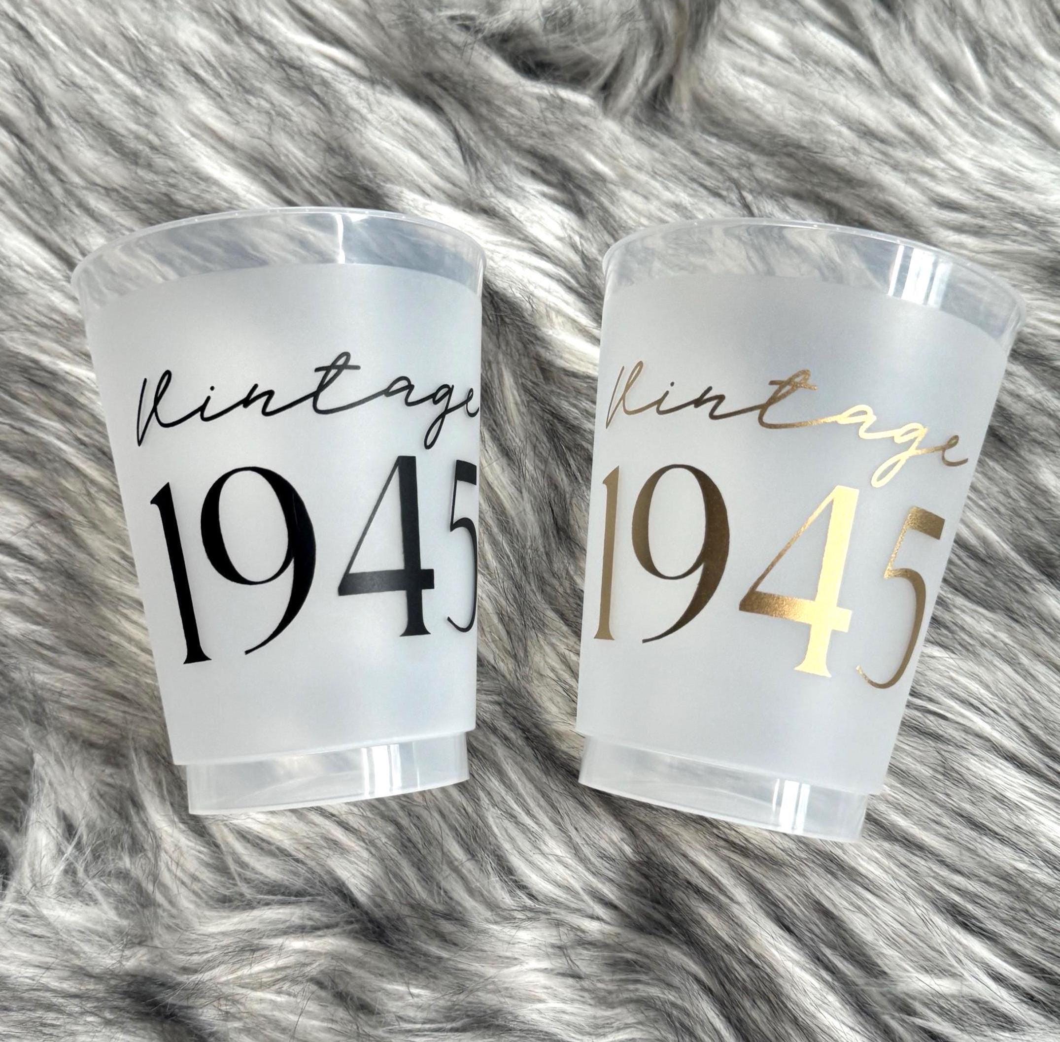 80th Birthday Party Cups: Vintage 1945 Frosted Drinkware, Set of 8