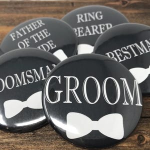 Bridal Party Pin - Personalized Wedding Party Name Tags & Buttons for Groom, Groomsmen, Bridal Shower Gifts