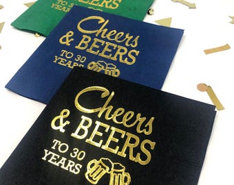 Cocktailservietten zum 30. Geburtstag – Prost und Bier – foliengeprägt, 3-lagig, 12,7 x 12,7 cm
