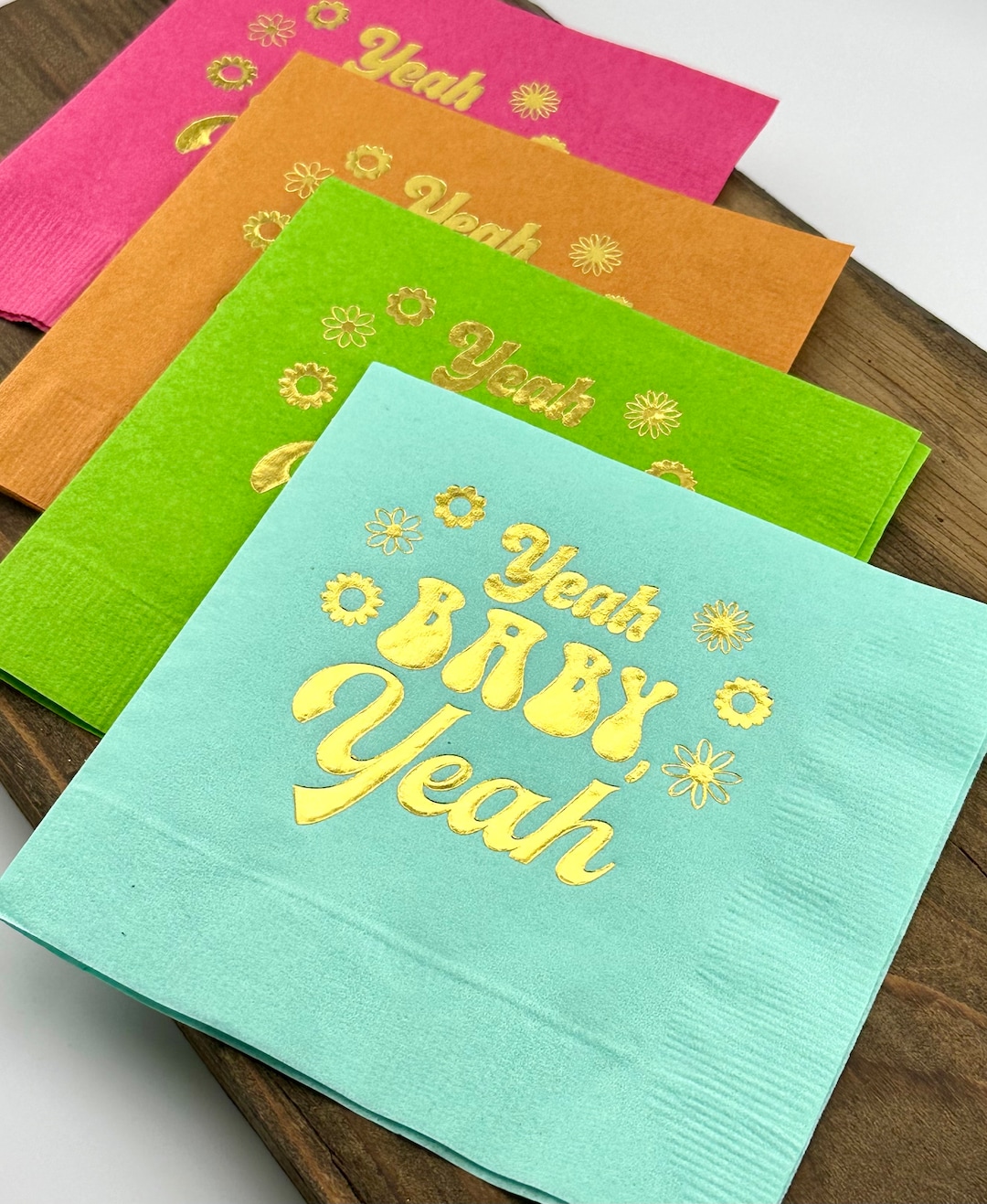 Baby Shower Napkins, Retro Baby Shower Decor, Yeah Baby Yeah Napkins