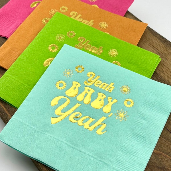 Baby Shower Napkins, Retro Baby Shower Decor, Yeah Baby Yeah Napkins, Baby Shower Decorations, Floral Baby Shower Decorations