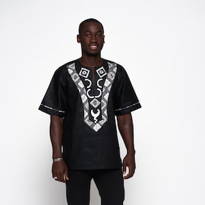 Black & White Woodin Ankara African Print Short Sleeved Shirt