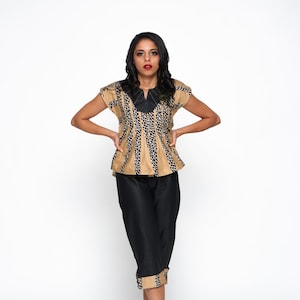 Black & Tan Multicoloured Woodin Ankara African Print Capri Set