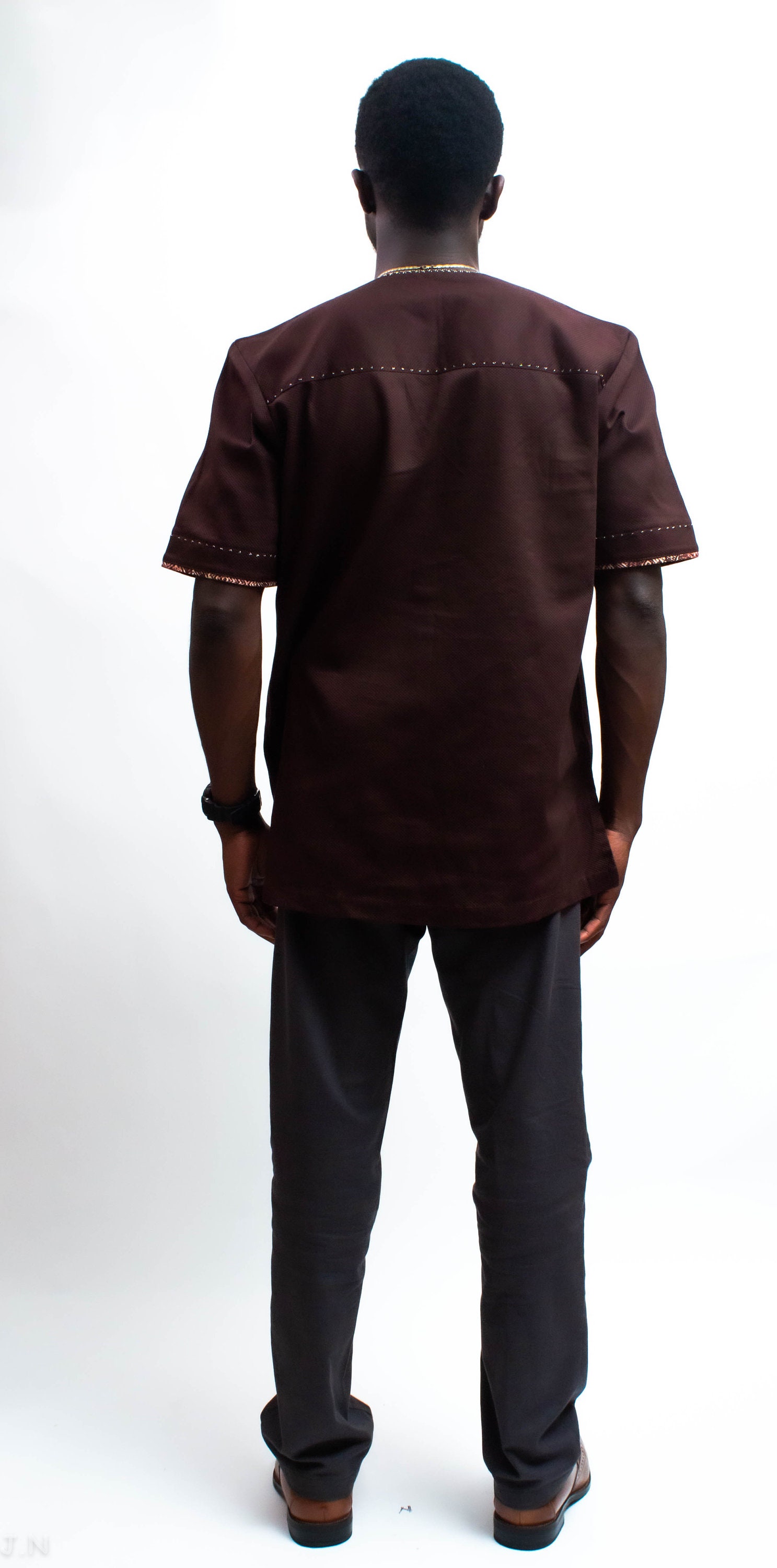Collarless Savana Brown Ankara Shirt