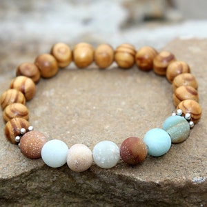 Anniversary gift Wooden bracelet Wooden jewelry Wood bracelet Wood jewelry Wood Bead Bracelet amazonite jewelry amazonite bracelet image 1