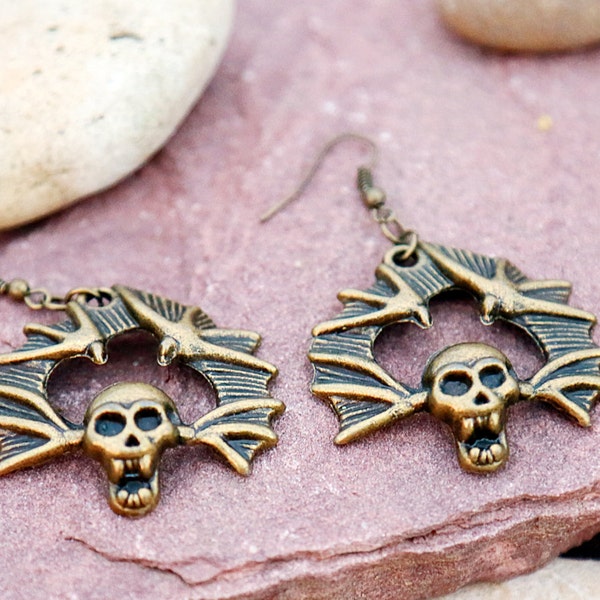 Halloween Earring Bat earrings Pirate earrings Skull Earrings  Halloween jewelry  Skull jewelry Pirate jewelry Bat jewelry Goth earring