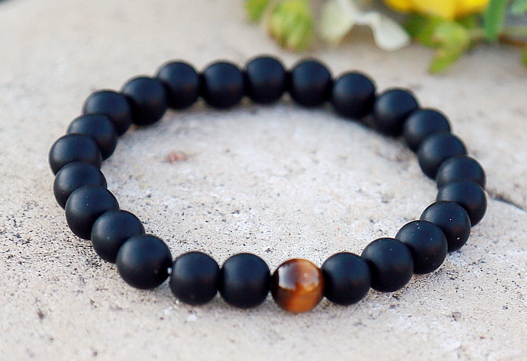 Mens Beaded Bracelet Mens Bracelet Black Obsidian Bracelet Matte