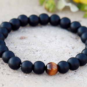 Mens kralen armband heren armband Zwarte obsidiaan armband matte armband matte obsidiaan armband Black Bead Bracelet