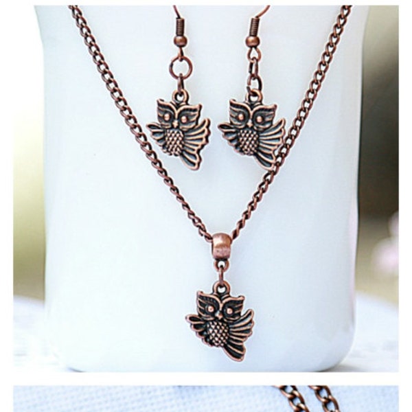 owl jewelry Copper owl earring owl necklace Everyday earrings Gift for her Summer earrings Trending earrings Everyday jewelry