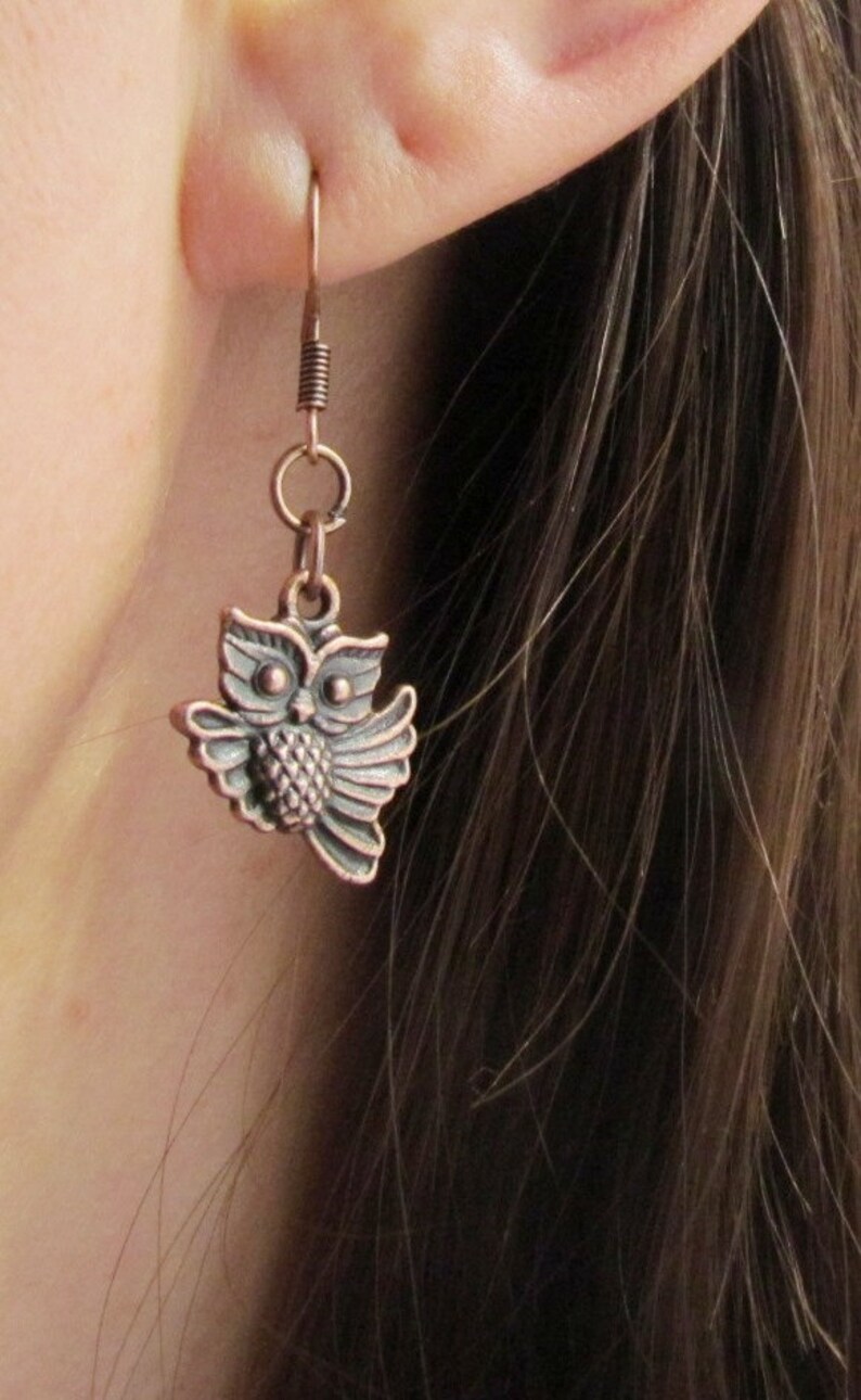 owl jewelry Copper owl earring owl necklace Everyday earrings Gift for her Summer earrings Trending earrings Everyday jewelry image 4