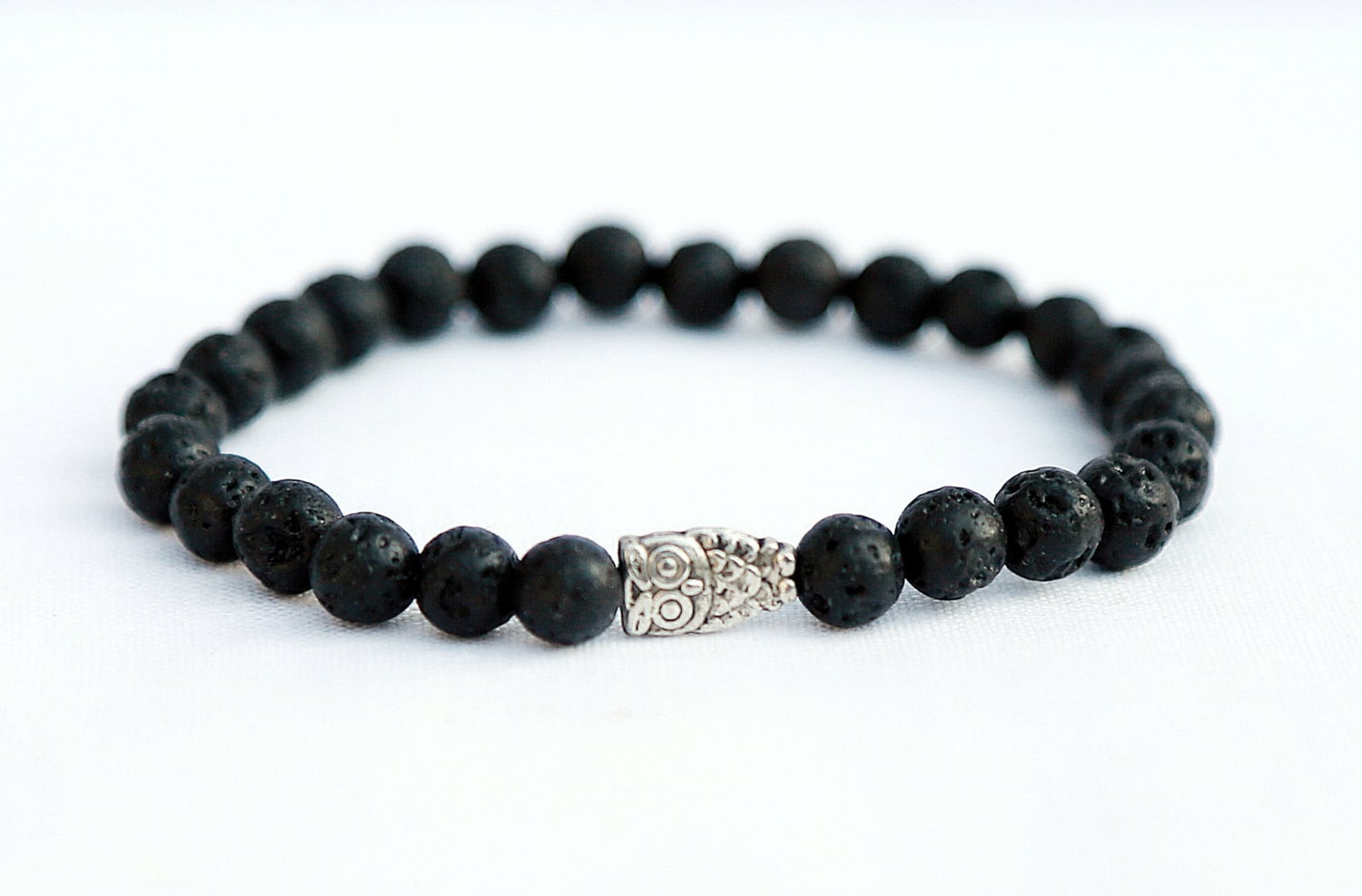 owl Bracelet 6 mm Bead Bracelet Women Black Bracelet Healing bracelet Black lava bracelet Healing Je