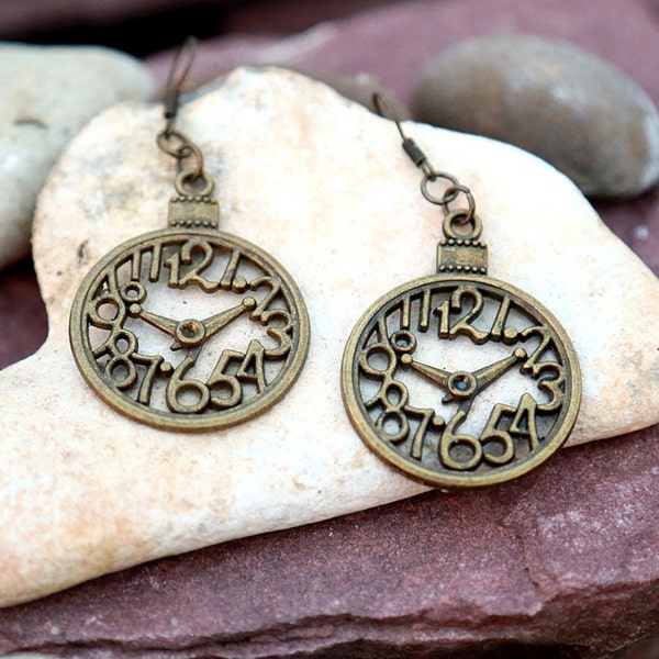 Bronze Steampunk  Clock Earrings  Watch Jewelry Earrings Steampunk Clock Charms Ball  Earrings Time gift