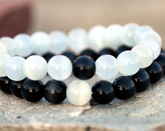 Conjunto de pulseras Pulseras Parejas Regalo Yin Yang pulsera a juego pulseras Her y su pulsera blanco negro Pulseras blancos