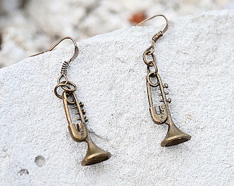 Teacher gift Trumpet Earring Musician Lovely Trumpet Vintage Style Jewelry Musical Instrument Cornet Marching Band accessory Music lover Gif