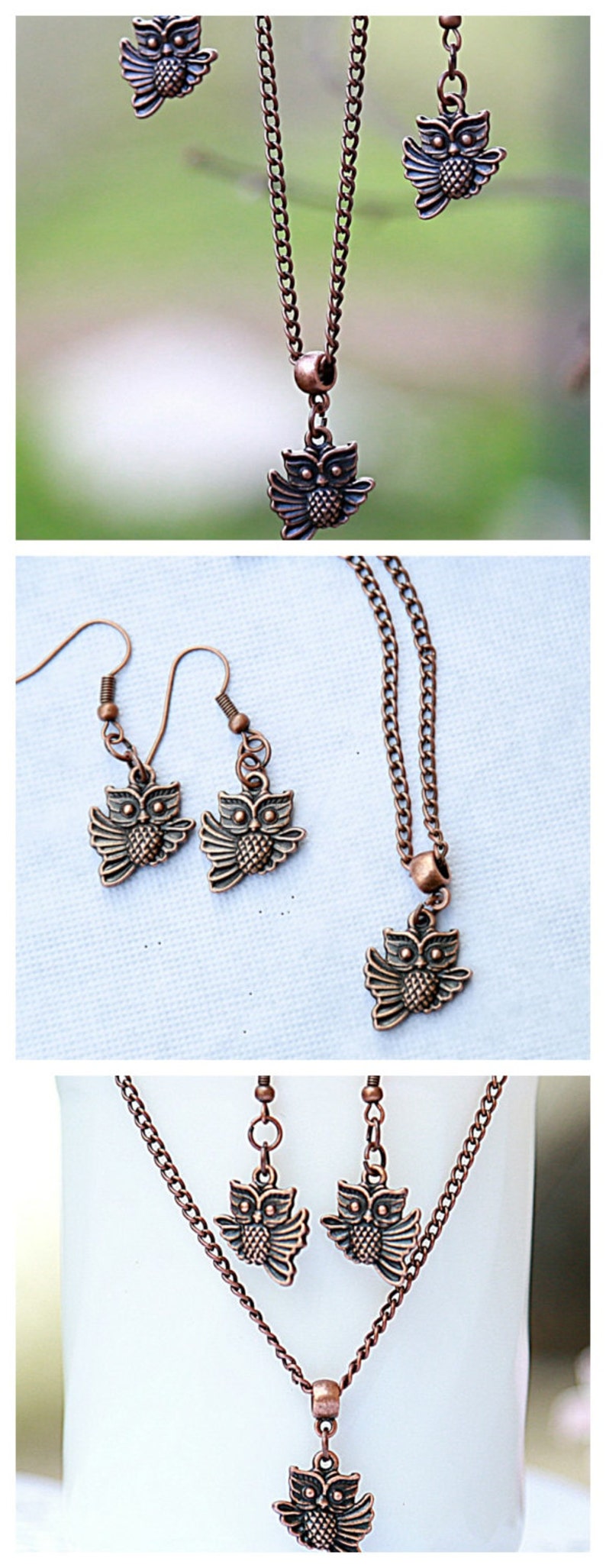 owl jewelry Copper owl earring owl necklace Everyday earrings Gift for her Summer earrings Trending earrings Everyday jewelry image 3