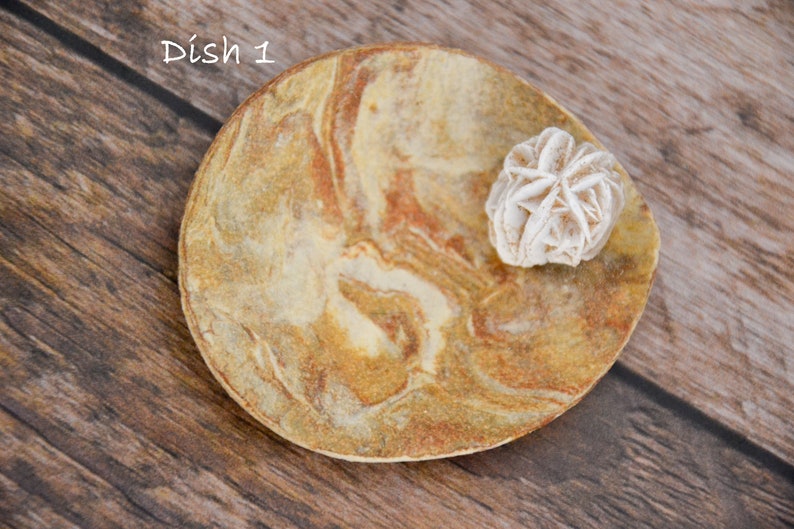 Ready to Ship Handmade Marbled Clay Ring Dish Desert Rose Selenite Crystal Ring Dish Natural Rustic Ceramic Trinket Dish
