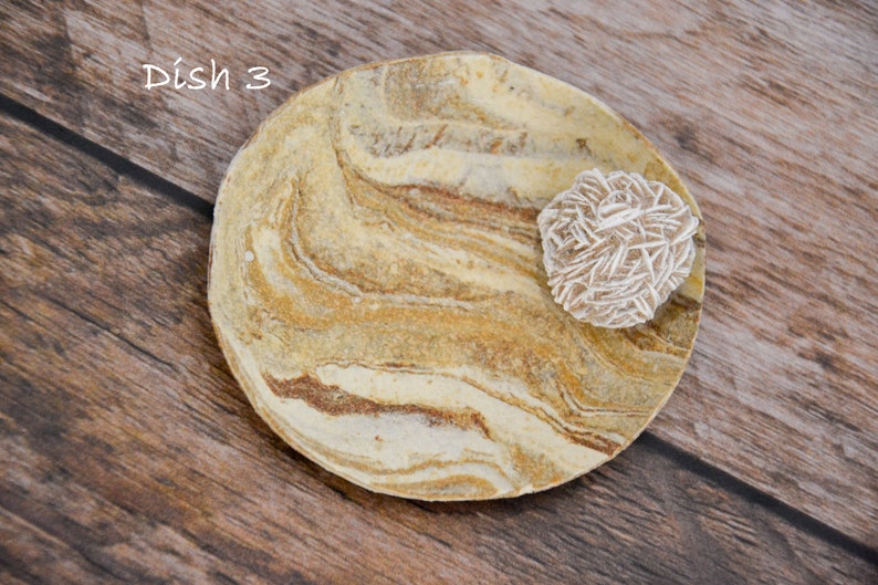 Ready to Ship Handmade Marbled Clay Ring Dish Desert Rose Selenite Crystal Ring Dish Natural Rustic Ceramic Trinket Dish