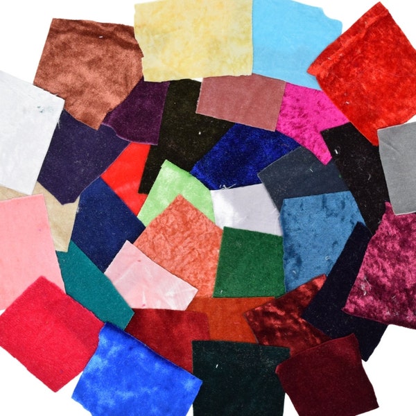 Velvet Craft Fabric Snippets 50g Scrap Pack - Mini Velvet Scraps Grab Bag - Junk Journals, Slow Stitching, Crazy Quilting - Craft Materials