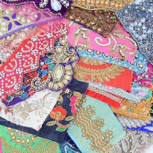Indian Fabric Swatches Decorative Sari Borders Sparkly Embroidered Bohemian Fabric Patches Boho Junk Journal Art Craft Embellishments image 9