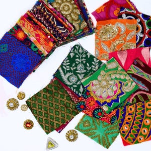 Indian Fabric 3" Squares: Patterned Swatches Patches - Boho Junk Journal Supplies