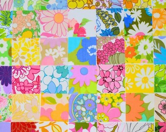 Mini Charm Pack 60s 70s Floral Bedsheets - 2.5 Inch Charm Squares - 42 Die Cut Mini Squares - Vintage & Retro Patchwork Craft Embellishments