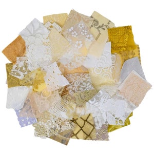 Mini Textured Neutral Cloth Squares 2.5 Die-Cut Junk Fabric Embellishments 60 Assorted White & Cream Charm Squares Slow Stitch Fabric image 3