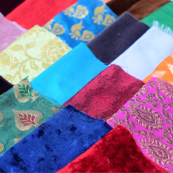 Silk, Brocade & Velvet Scrap Pack 25 Pcs - Fancy Craft Fabrics, Hobby Supply