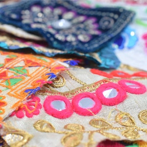 Indian Fabric Swatches Decorative Sari Borders Sparkly Embroidered Bohemian Fabric Patches Boho Junk Journal Art Craft Embellishments image 4