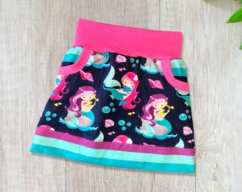 Children's skirt "Mermaid" with skater-style pockets, handmade in desired size, mermaids