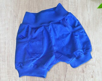 Pumphose, kurze Hose, Shorts mit Taschen, uni, blau, Shorty