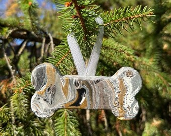 Marble Paint Dog Bone Ornament - Customizable Pet Christmas Decor