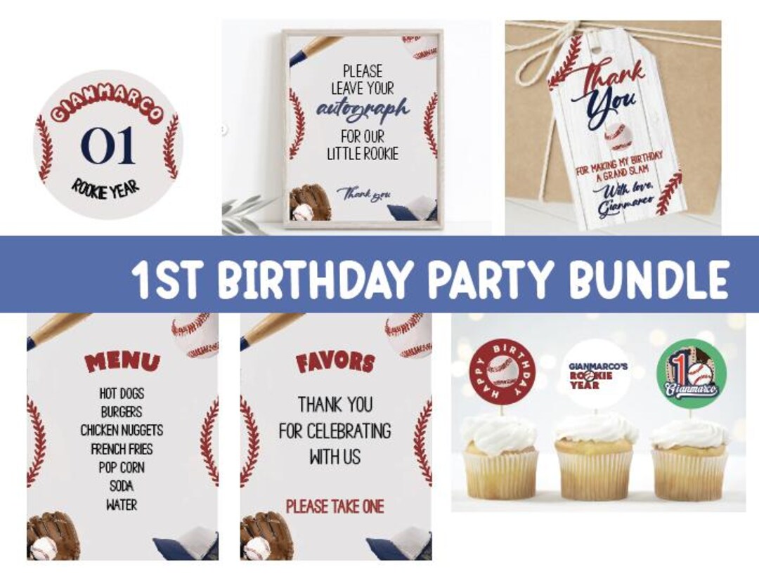 Editable Rookie of the Year First Birthday Bundle Baseball 1st Birthday ...