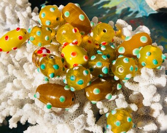 15pcs Vintage Handmade Venetian BeadsDotted Lampwork Beads Polka Dot Glass Beads Raised Dots Beads SUPPLY C4-90#00696{}