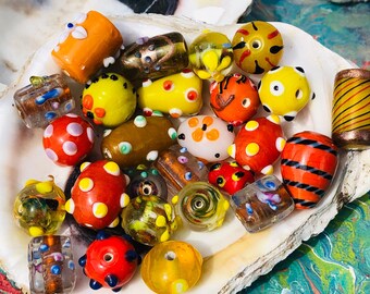 15pcs Vintage Handmade Venetian BeadsDotted Lampwork Beads Polka Dot Glass Beads Raised Dots Beads SUPPLY C4-90#00696{}