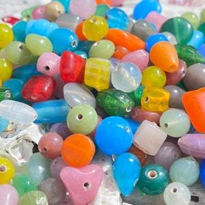 50grams  Vintage Mixed Up Translucent Glass Beads / Bright Colors Glass Beads. {G5-1671#002557}