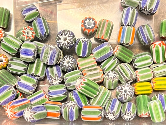 Buy SUPPLY: 20 Vintage Green and Blue Handcrafted Chevron Beads