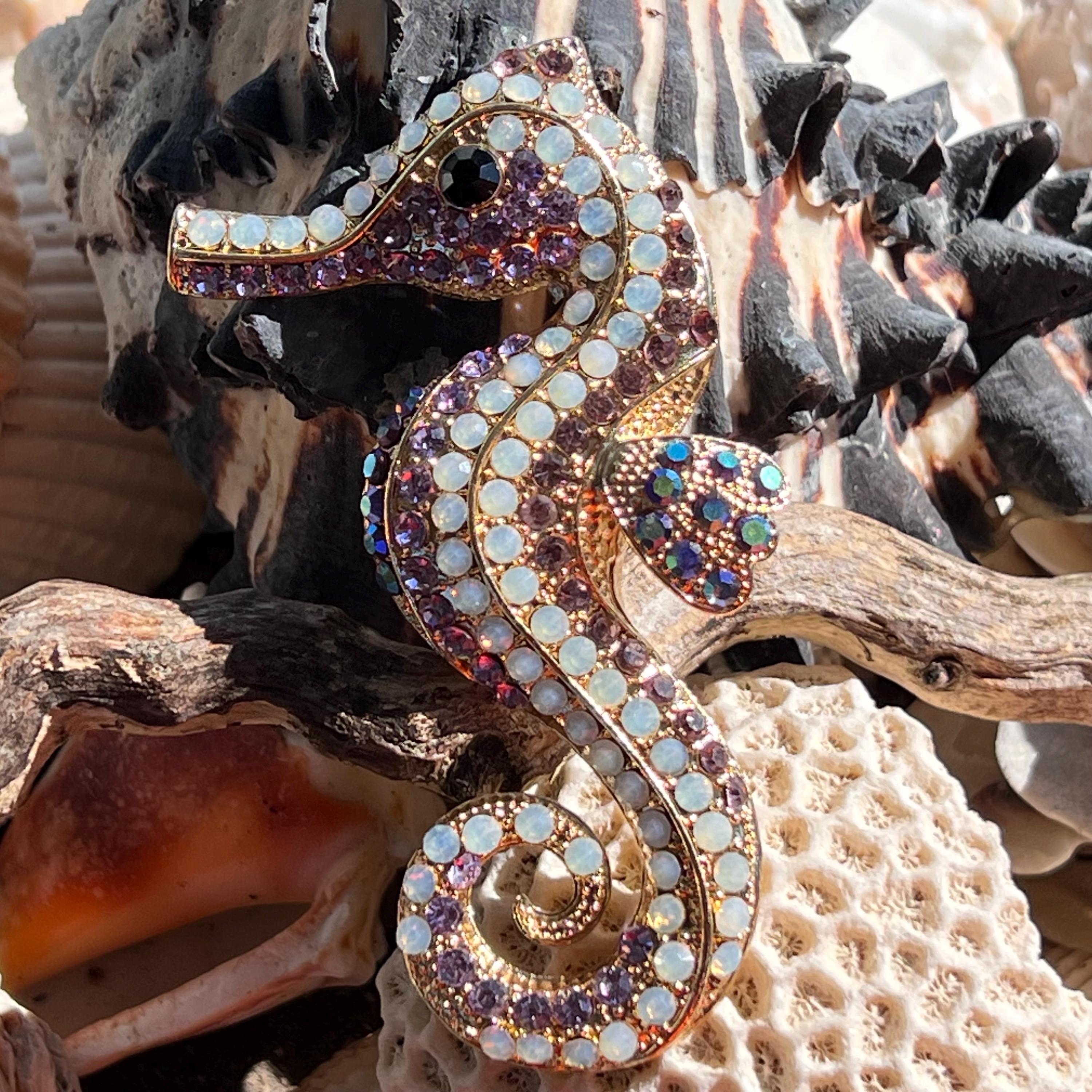 Pendentif Hippocampe Métal Argenté Avec Strass + Chaîne En Argent 56 Cm - Occasion Bon état