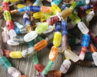 50pc Bead Strand Mixed Up Swirl Curved Rectangle Glass Beads / Bright Colors Glass Beads. {N5-1548#001657}