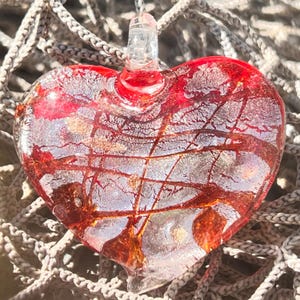Love Heart Lampwork Pendants / Glass Heart  / Heart Charm /Blown Glass Pendant / 44x49x10mm. {N6-1553#01703}