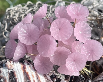 8 Milky Pink Glass Flower Headpins - Brass Wire Millinery Beads
