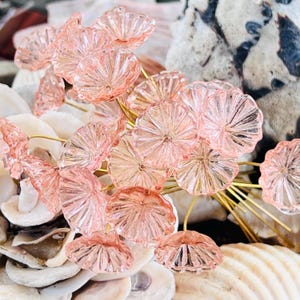 8pc Transparent Peach  Glass Flower Headpins,Charm-Glass Headpins -Millinery -Flowers Handcrafted Brass Wire.{D6-137#001073}
