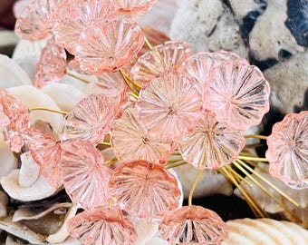 8pc Transparent Peach  Glass Flower Headpins,Charm-Glass Headpins -Millinery -Flowers Handcrafted Brass Wire.{D6-137#001073}