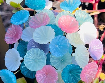 8pc Mix Color Glass Flower Headpins-Glass Headpins - Millinery - Flower - Handcrafted - Brass Wire. {N1-1526#001555}