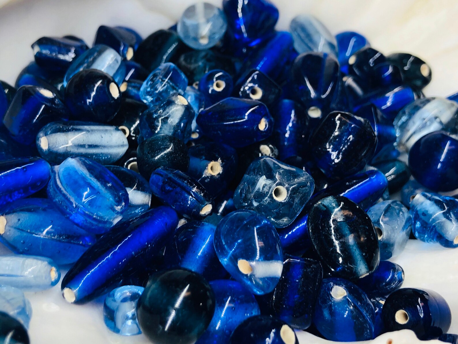 SUPPLY 50pcs Vintage Blue Glass Beads Blue Beads Mix Shape Etsy