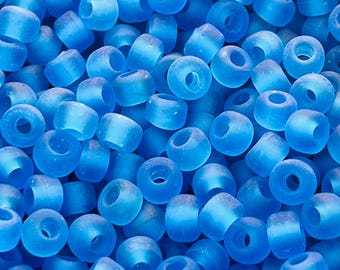 50pc Aqua Matte Glass Roller Beads: Large Hole Macrame Beads.{P2-1574#2068}