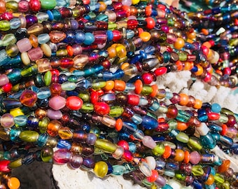 1pc Mix Iridescent Colorful Glass Beads - /Small Glass Bead Strand/ Glass Beads. {Q1-1584#002117}