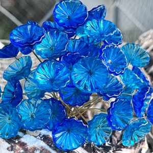 8pc Mix Clear Blue Glass Flower Headpins-Glass Headpins - Millinery - Flower Beads - Handcrafted - Brass Wire - SKU {Z4-3608#5191}